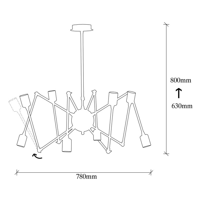 Luminaire suspendu unique à 8 lumières Kiah, Chrome