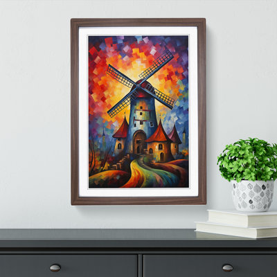 Windmill Expressionism No.2 - Single Picture Frame Print on Wood