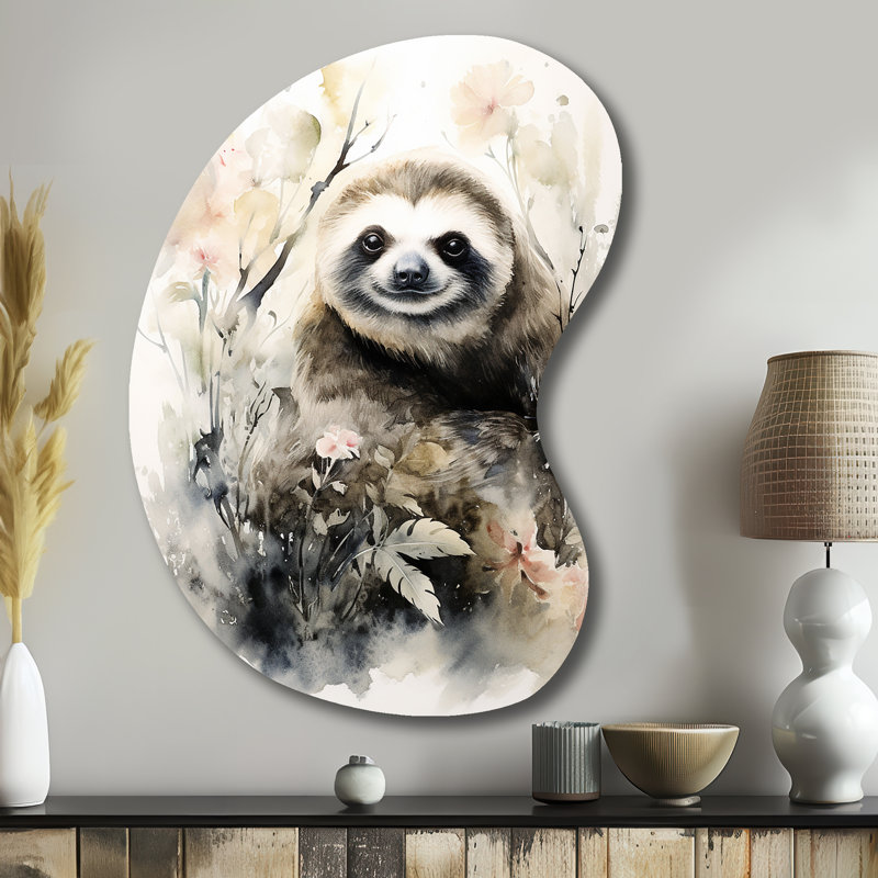 Asian Art Sloth Sumi - Art asiatique asymétrique, art mural en métal, sculpture murale en forme unique, H 39 po x l 28 po