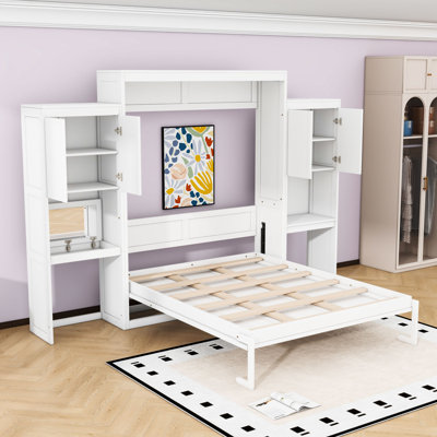 Grand lit escamotable avec bureau et armoires