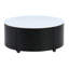 Table basse ronde moderne mobile avec roulettes, 2 tiroirs, plateau en pierre frittée à motif marbré-1043721734