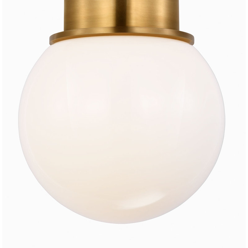 Callan Flush Mount with White Glass Dome, Antique-Burnished Brass, 11" H x 9" W x 9" D