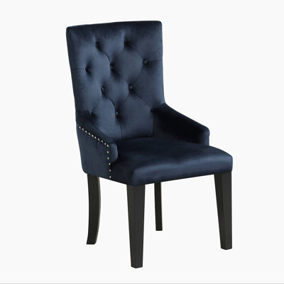 Chaise d'appoint, velours bleu marine foncé et finition noire