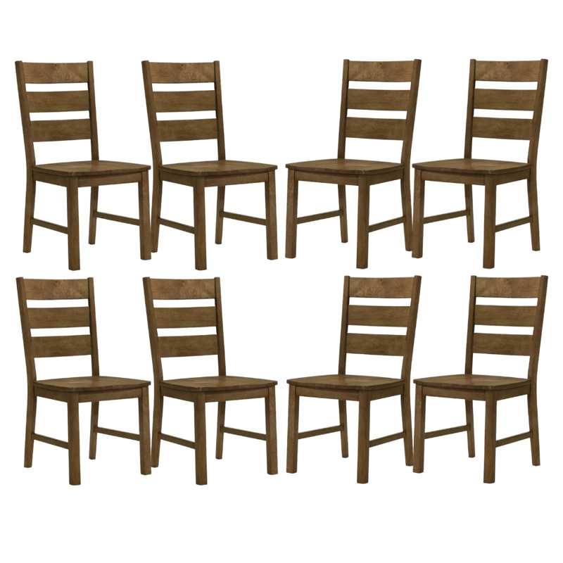 Adalia Rustic Solid Wood Dining Chair Set, 8, Oak