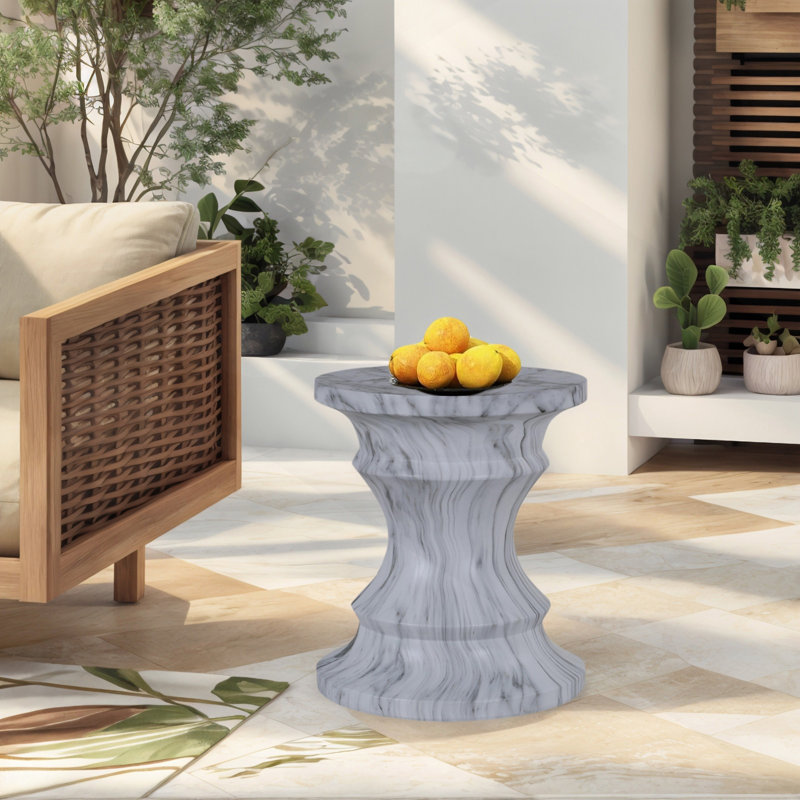 Tables de bout d'extérieur en ciment pour patio, table d'appoint de jardin en faux terrazzo, petite table d'appoint ronde moderne pour l'intérieur et l'extérieur