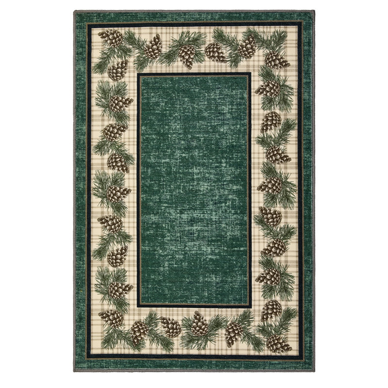 Tapis rustique à carreaux de houx et de baies de Noël, Vert, 3 pi x 5 pi