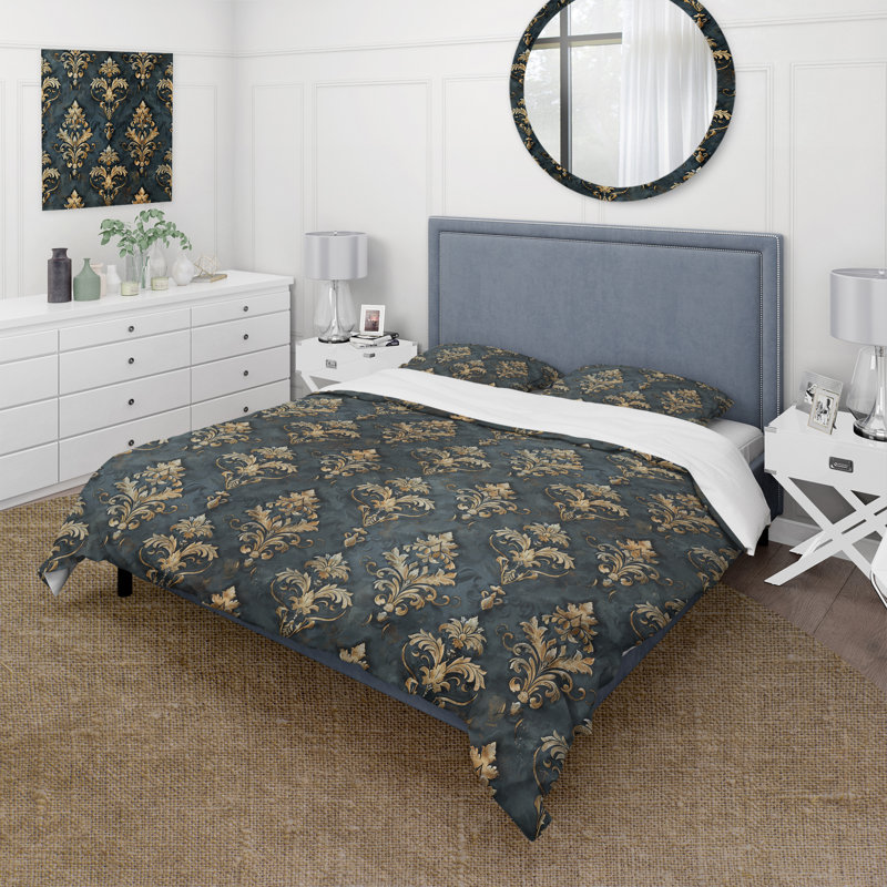 Ensemble de housse de couette en damas doré Glamour II, Housse de couette très grand + 2 taies décorativ