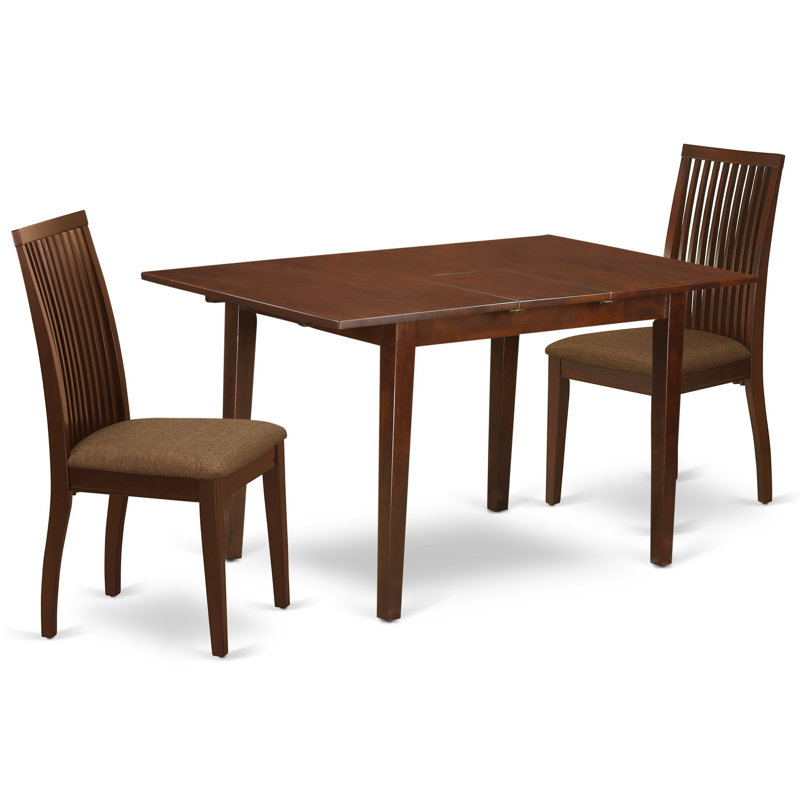 L'ensemble de meubles de salle à manger 3 pièces comprend une table de cuisine rectangulaire avec rallonge papillon et 2 chaises en tissu de lin