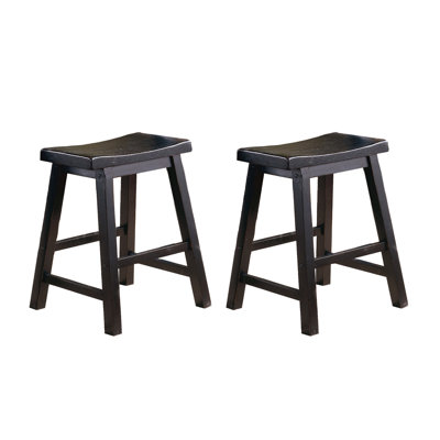 Ensemble de 2 tabourets de 18 pouces de hauteur avec siège à selle et meubles en bois massif au fini cerisier