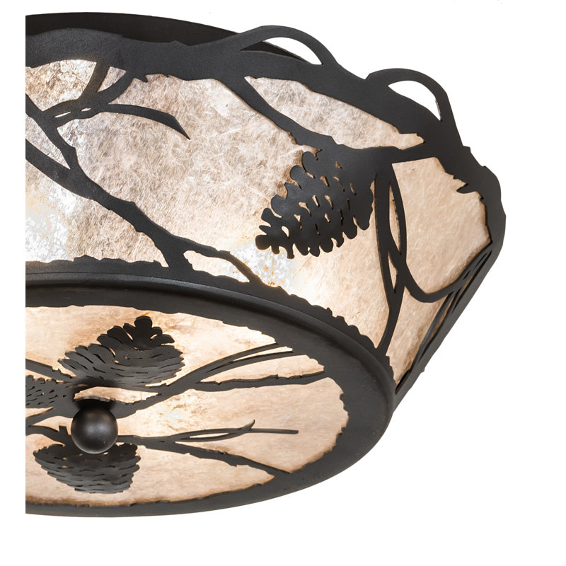 16" Wide Whispering Pines Flushmount, 1, Wrought Iron, 6.5" H x 16.5" W x 16.5" D