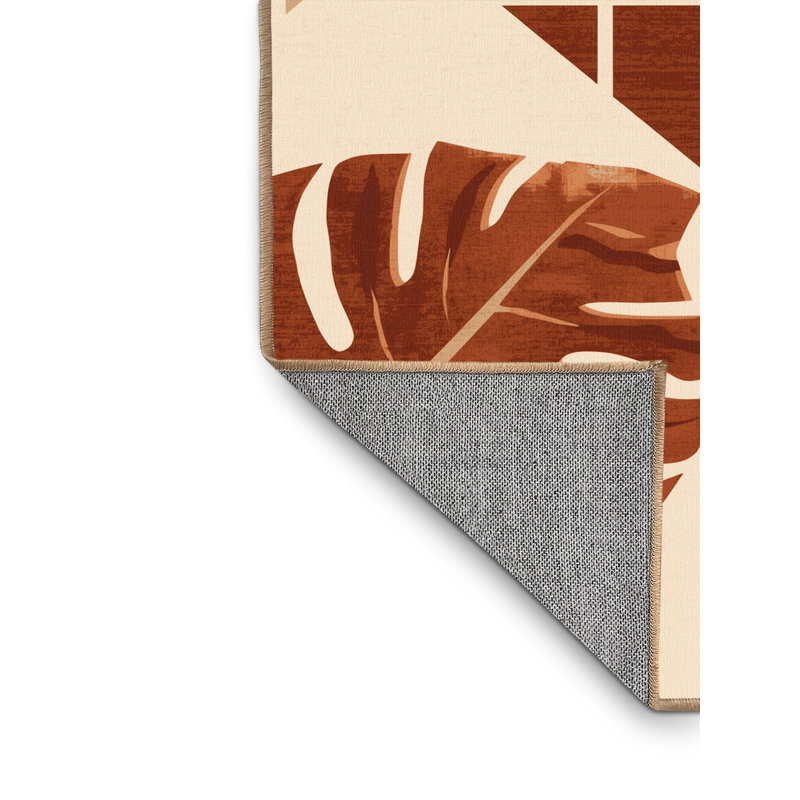 Tapis abstrait moderne et contemporain lavable à la machine Oyan Monstera en brun - reliure brun clair, 2 pi x 3 pi