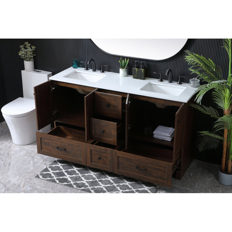Meuble-lavabo double 60 po avec plateau en marbre d'ingénierie Soma, Expresso