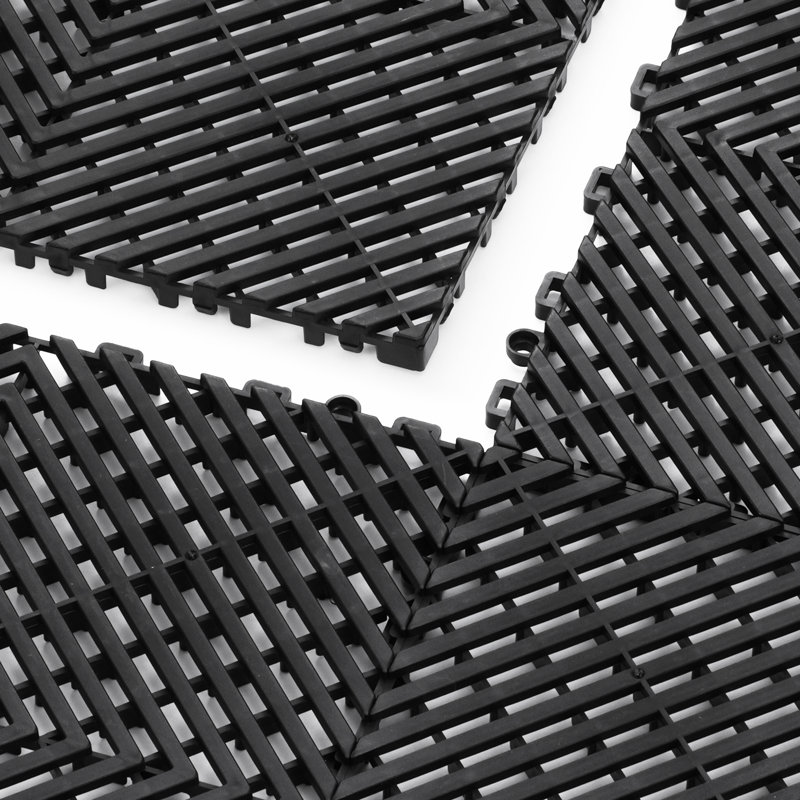Interlocking Drainage Mat, Modular Interlocking Cushion Durable PP, 12" L x 12" W, Black