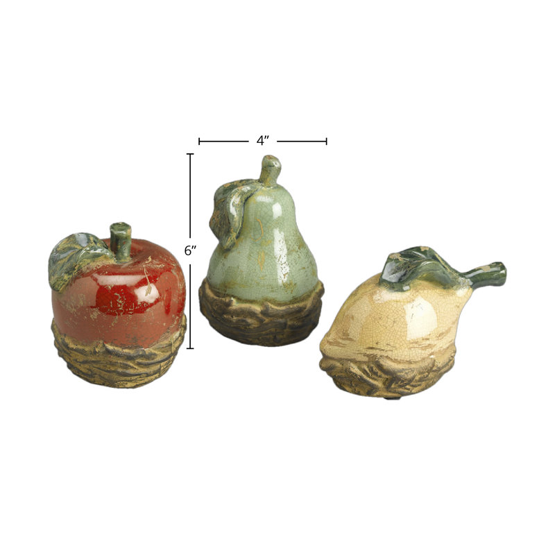 3-Piece Ceramic Fruit Sculpture Set