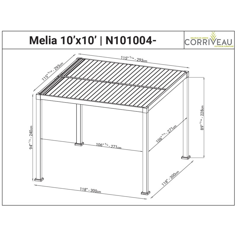 Pergola ajustable en aluminium Melia 10 pi x 10 pi