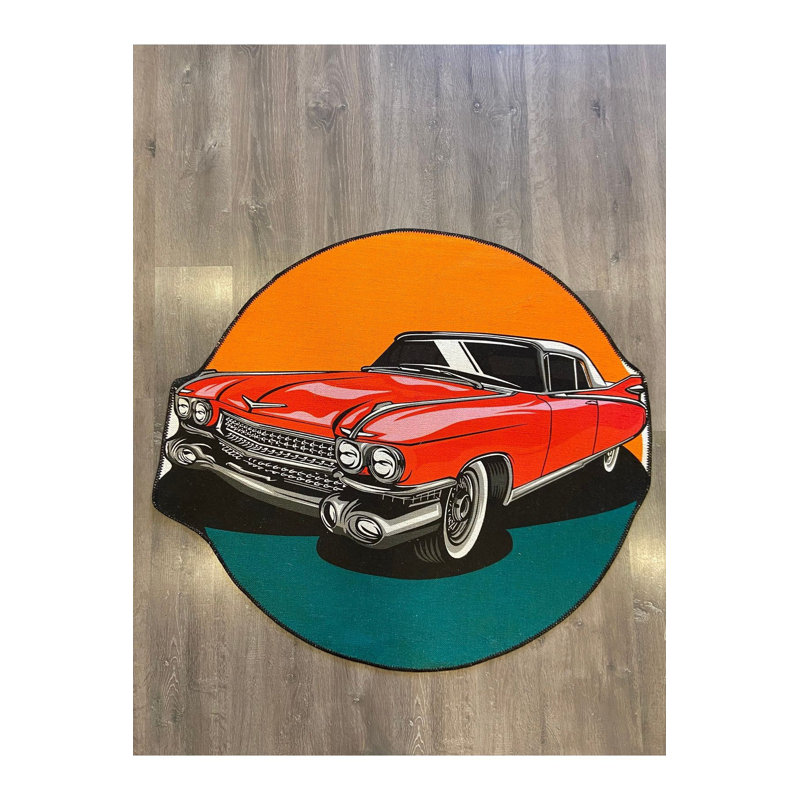 Tapis rond rouge lavable à la machine, Rond 3 pi 3 po