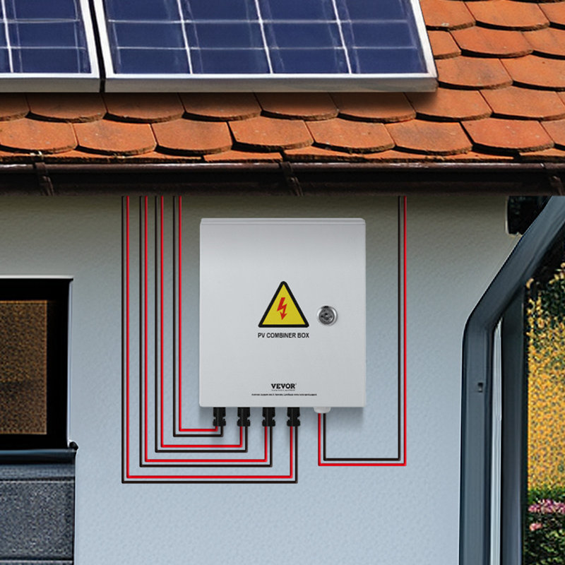 Boîte de combinaison PV, 4 cordes, boîte de combinaison solaire avec fusible de courant de 10 A, disjoncteur 63 A et connecteur solaire, boîtier en plastique ABS pour système de panneau solaire marche / arrêt, IP65