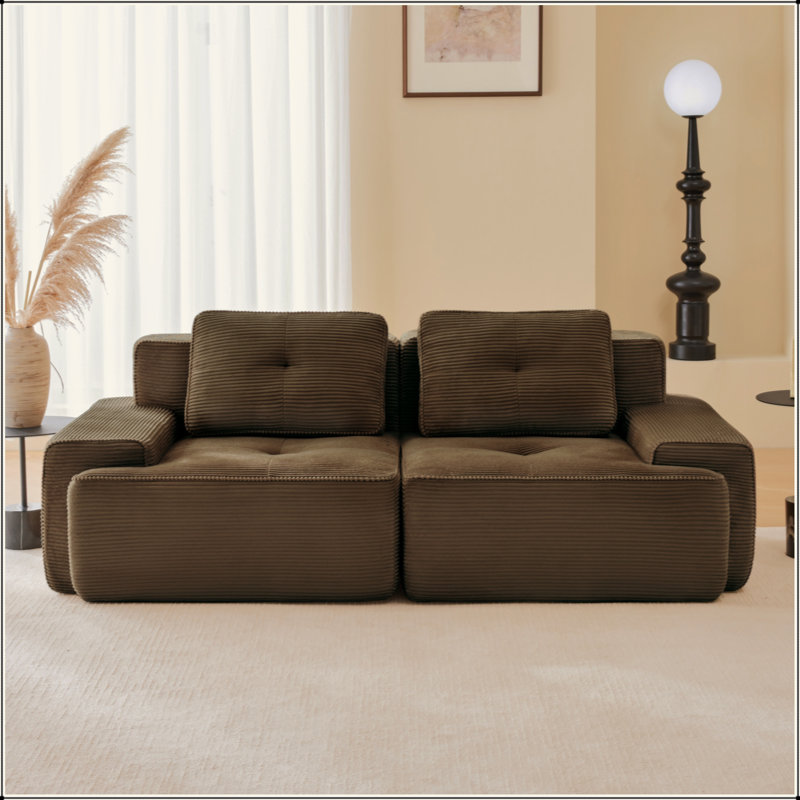 Canapé modulaire moderne en forme de L pour le salon, tissu en velours côtelé, canapé 2 places avec assise profonde, passepoil perlé, conception capitonnée, sans assemblage, conception antidérapante