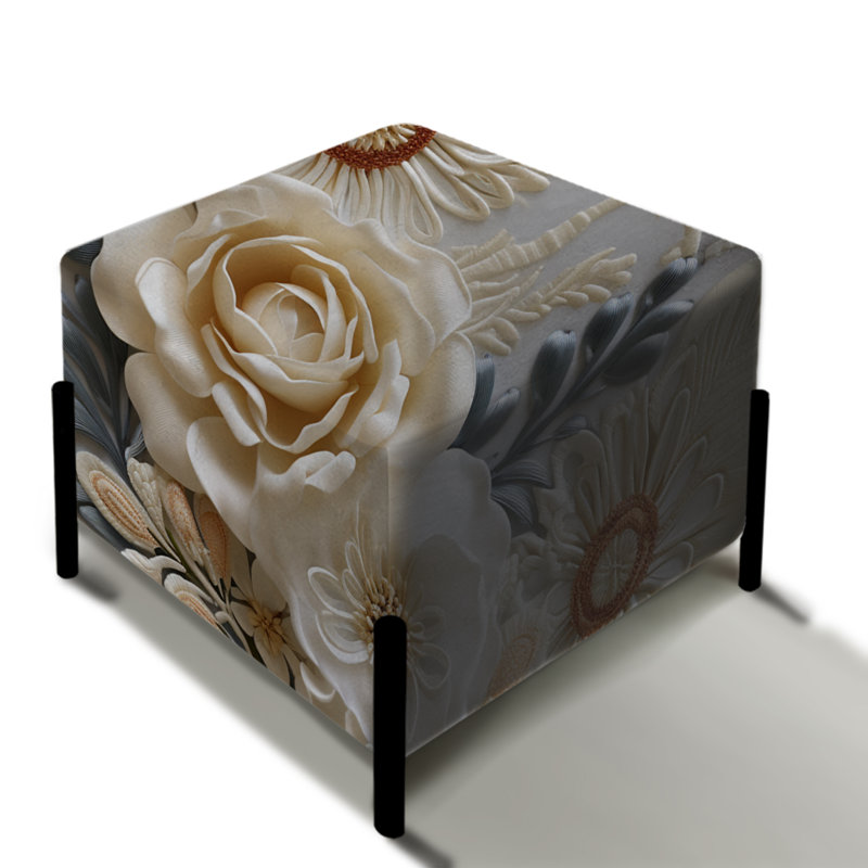 Repose-pieds carré blanc floral I