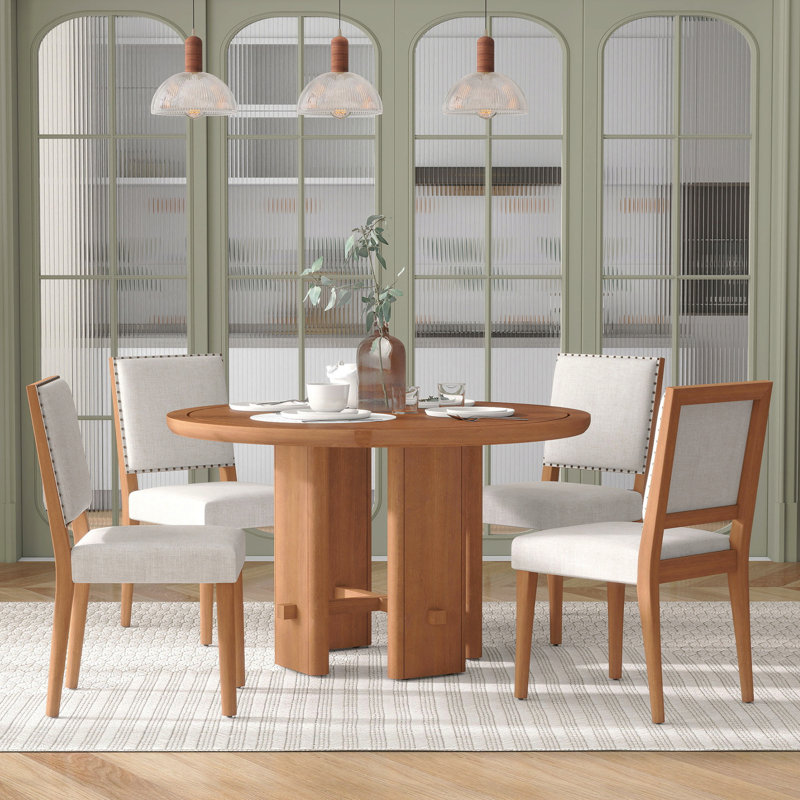 Ensemble de table de salle à manger 5 pièces pour 4 personnes, table de salle à manger de style minimaliste avec 4 chaises rembourrées en bois massif