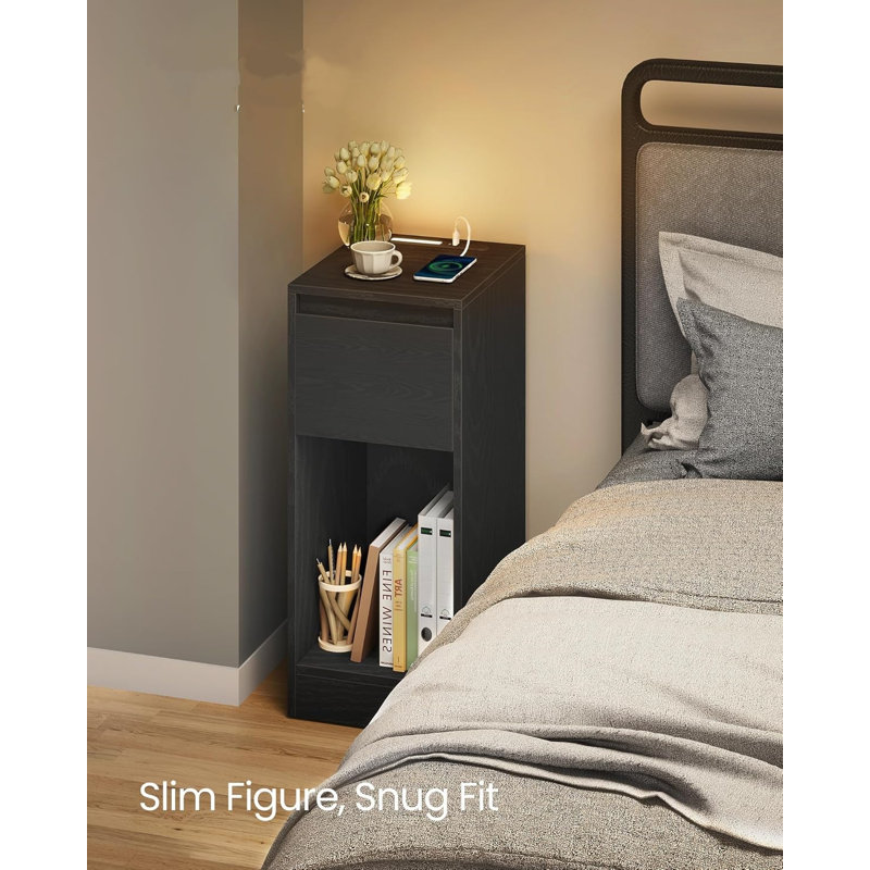 25cm W Particle Board Bedside Table, Black