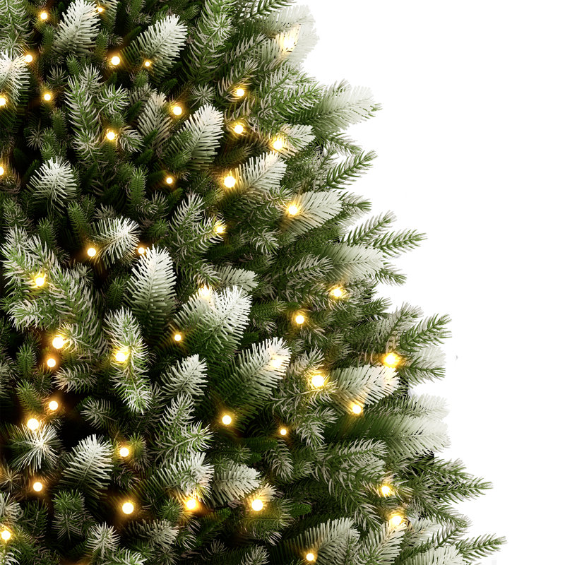 Lighted Artificial Christmas Tree with Snow Effect PVC/PE Pine Christmas Tree Realistic with Base, 225cm, with LED
