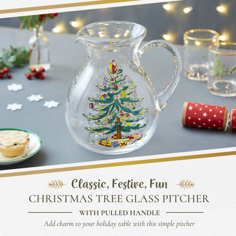 Spode Christmas Tree Glass Pitcher 6 Pt/9"