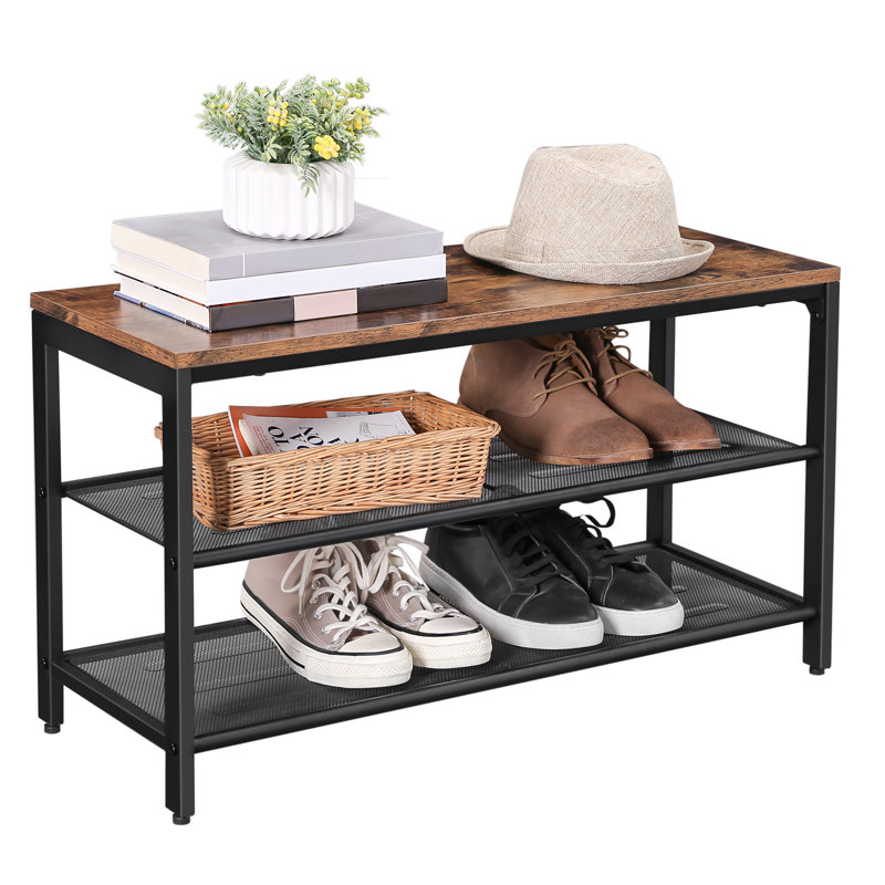 6 Pair Shoe Storage Bench, Rustic Brown