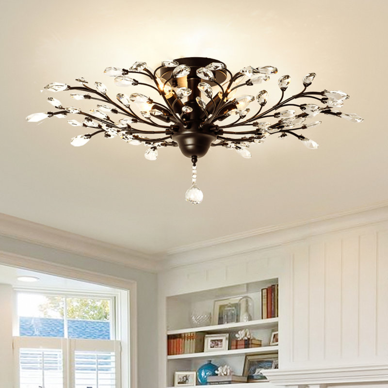 Nevis 5 - Light 80cm Dimmable Crystal Semi Flush Mount, Matte Black