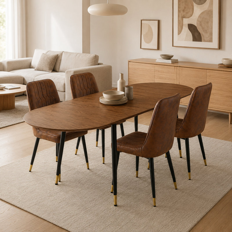Ensemble de salle à manger 5 pièces en bois extensible, Brown, Ensemble de cinq pièces : table, quatre chaises