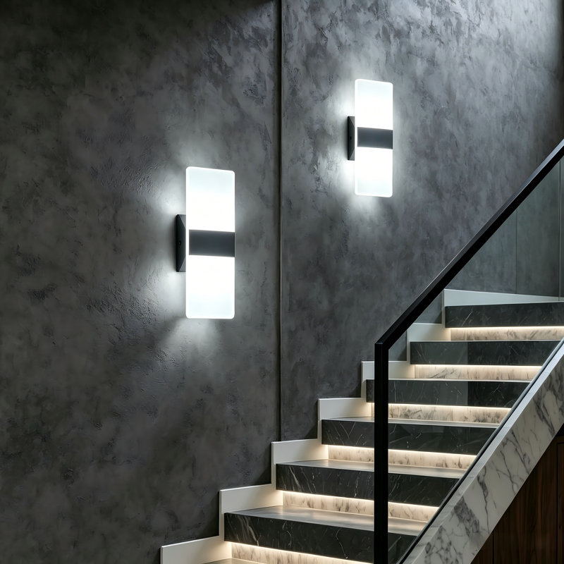 Dimmable Modern Wall Sconce with Rectangular Acrylic Lampshade, 6000K Hardwired, Black