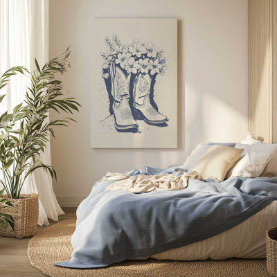 Bottes de cowboy bleu marine en toile tendue