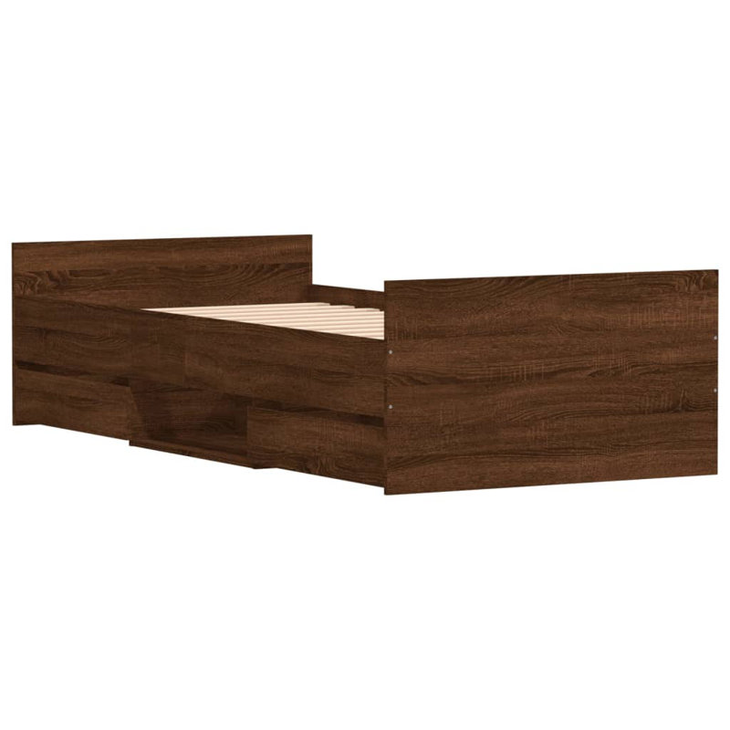 Addylen Storage Bed, Brown Oak, European Single (90 x 200cm)