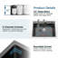 Évier de cuisine 36 po x 19 po multifonctionnel encastré à la main en acier inoxydable S304