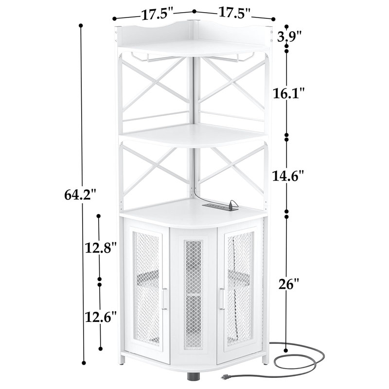 Armoire de bar avec rangement pour bouteilles de vin et bande à DEL Xachary 64,2 po de hauteur, 25,6 po de largeur, Blanc