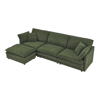 Modern Home Living Room L-Shaped Sectional Sofa Couches With Ottoman, Convertible Oversized 4 Seater Couch Towel Fabric
