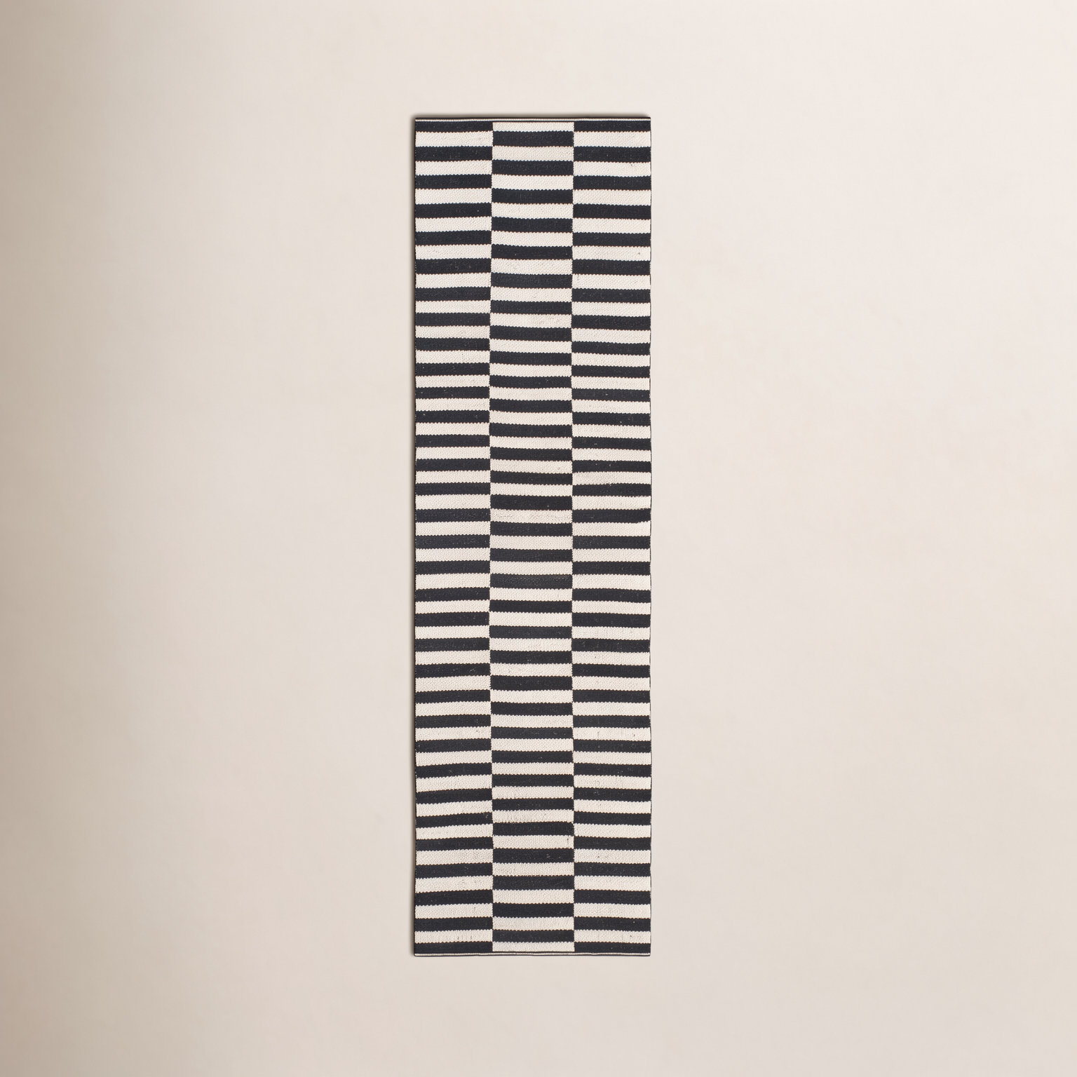 Ilona Ivory Black Striped Cotton Rug, Runner 2'3" x 11'