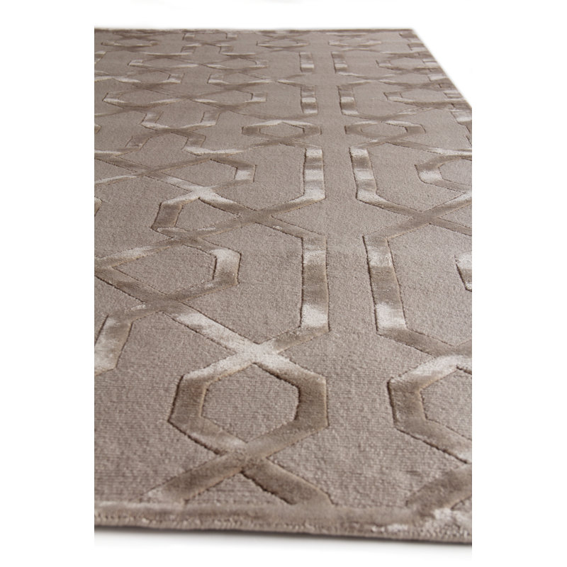 Metro-Velvet Geometric Area Rug in Light Beige, Rectangle 5' x 7'