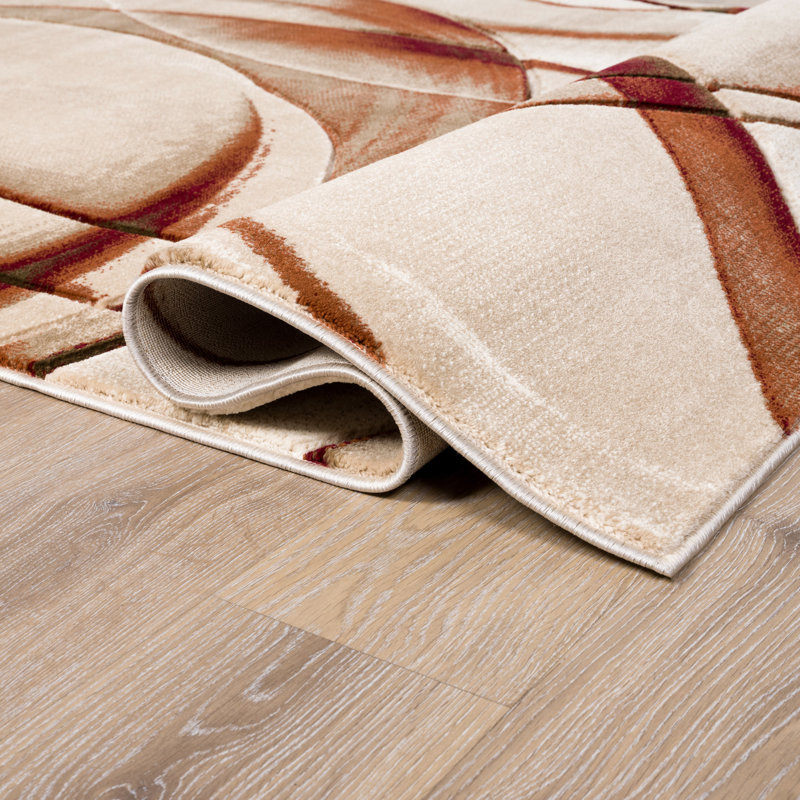 Alexia Collection Beige/Brown Abstract Modern & Contemporary Area Rug, 5'2 Round