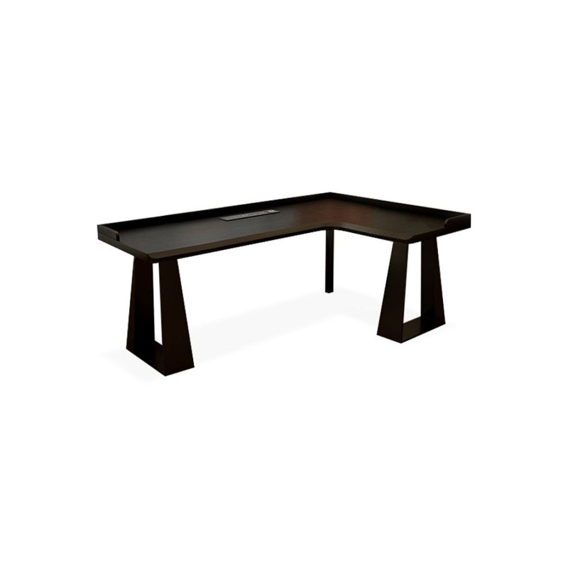 Bureau en bois massif noir en forme de L + fer, Retour à droite, H 31,5 po x l 55,12 po x P 39,37 po