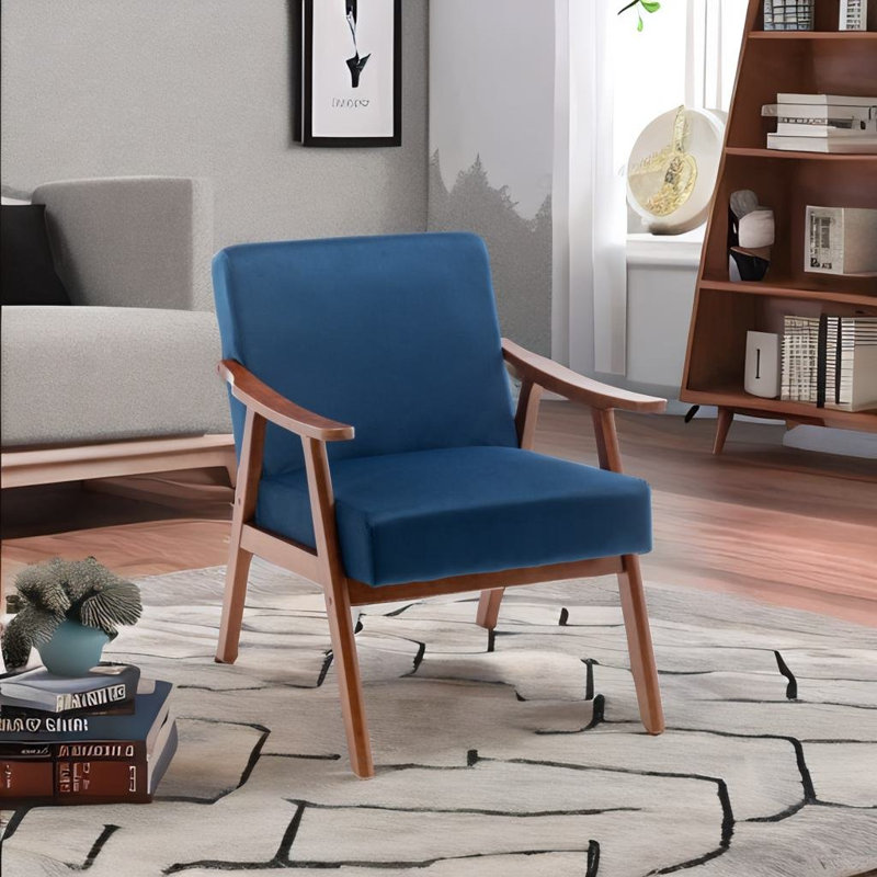 Chaise d'appoint avec structure en bois massif, Velours bleu