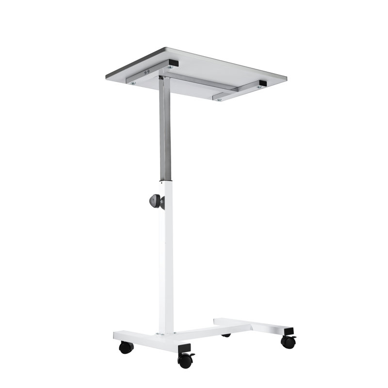 White Adjustable Height Rolling Laptop Desk with Wheels
