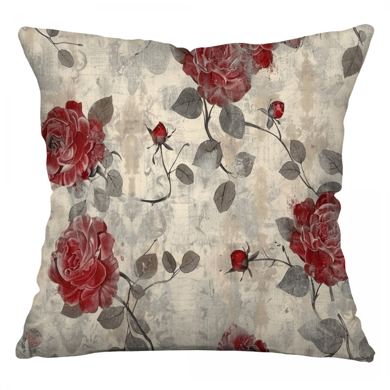 Coussin Pink Roses, coussins en coton botanique, H 16 po x l 16 po