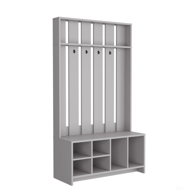 Hall Tree Murphy With Versatile Storage And Sleek Design For Modern Living Rooms And Entryways, Concrete Gray, Smoke