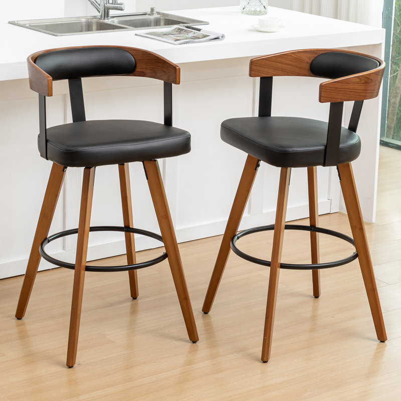 Tabourets de bar pivotants en cuir Modern, Noir, Tabouret de bar (siège d'une hauteur de 29,17 po)
