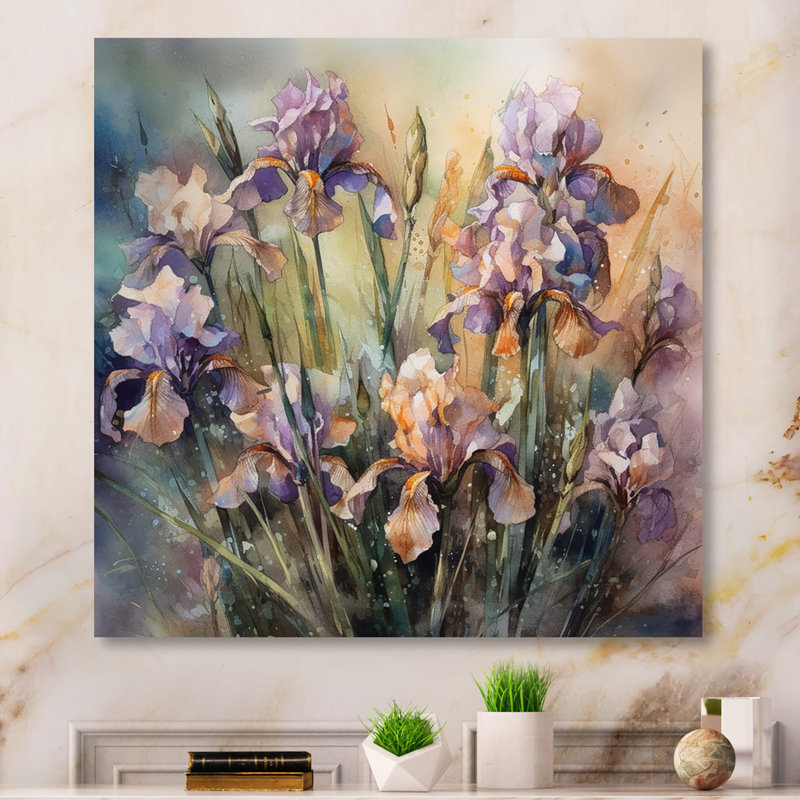 Art mural mauve vert sauvage Iri S II - Iris, H 16 po x l 16 po x P 1 po, Toile tendue