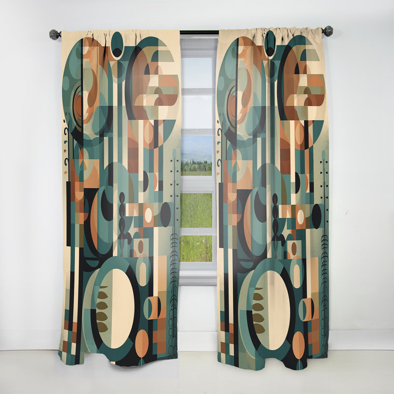 Gautier - Midcentury Abstract Room Darkening Curtain - 1 Panels, 52" W x 63" L