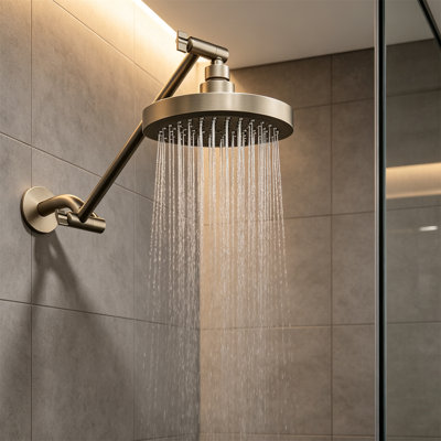 Pomme de douche à pluie ronde de 8 pouces avec bras de douche de 11 pouces - Pomme de douche et bras d'extension, hauteur réglable, performance à haute pression, installation facile en 1 minute