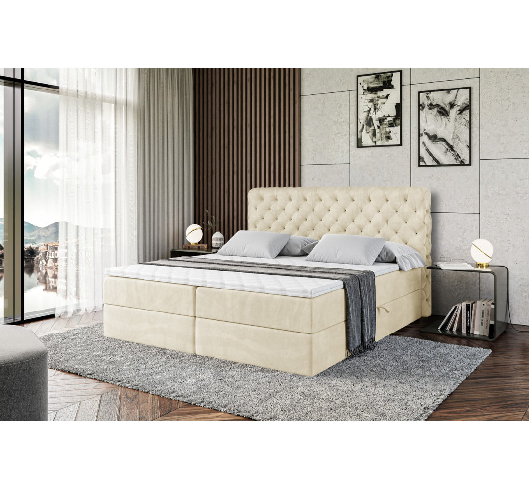 Boxspringbett Rhia mit H3 Bonell-Federkernmatratze, Topper und Bettkasten