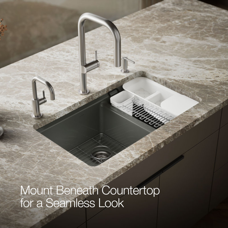 Riverby® 33" x 22" x 9.625" Under-Mount Double-Equal Kitchen Sink with Accessories and 5 Oversized Faucet Holes, Thunder Gray